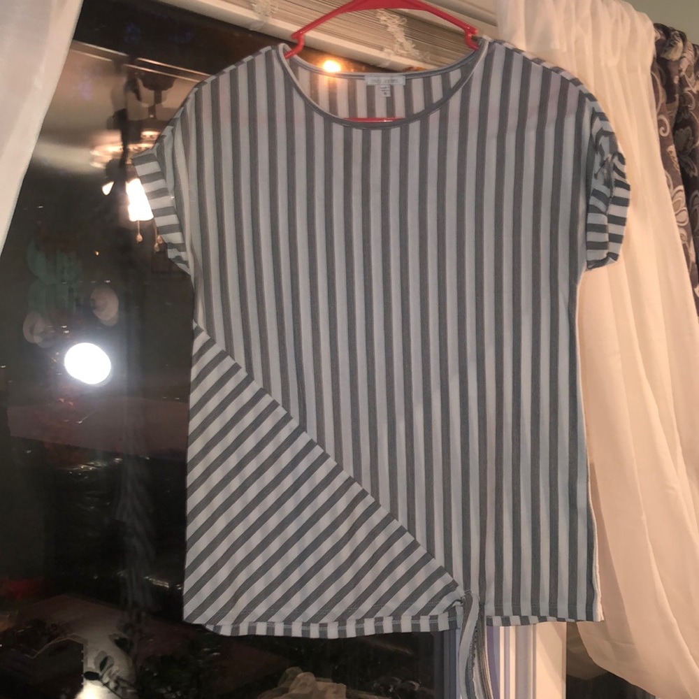 Navy and white striped shirt. Super cute.